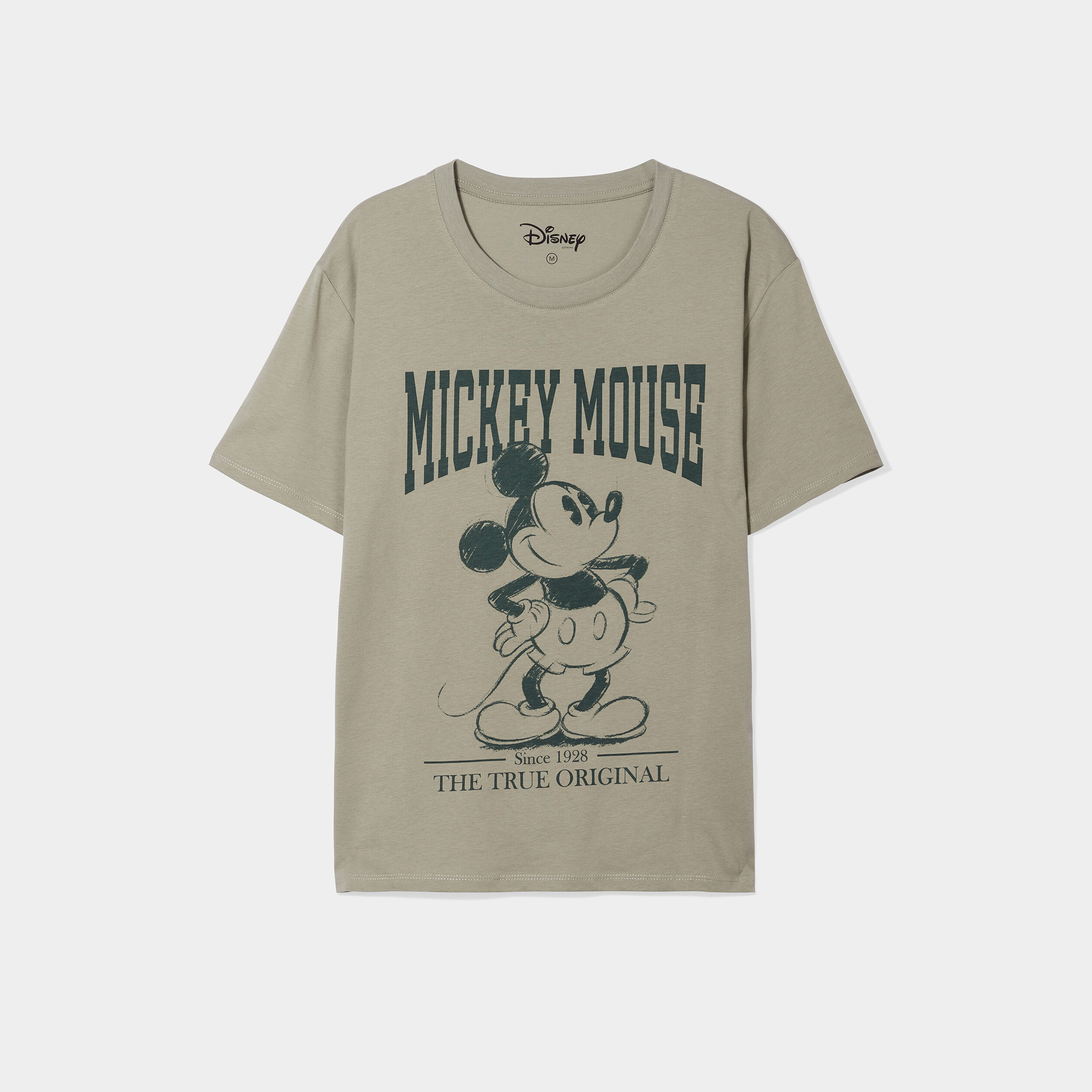 T-shirt droit col rond coton Mickey vert kaki femme | La Halle