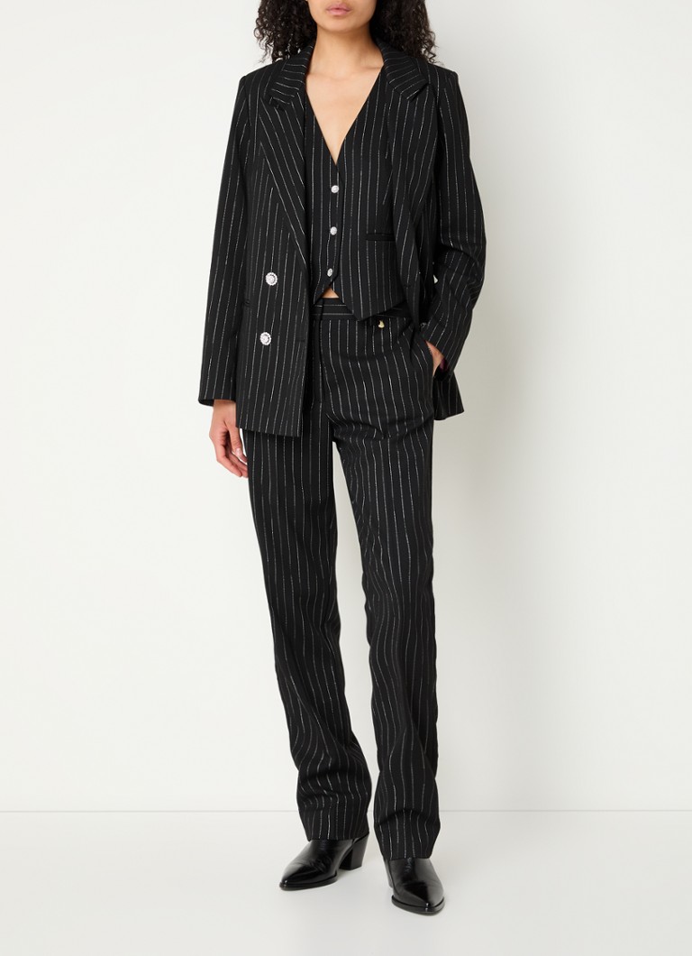Pantaloni Elliot cu croială dreaptă, talie înaltă, decorați cu lurex și dungi delicate, creați de Fabienne Chapot.