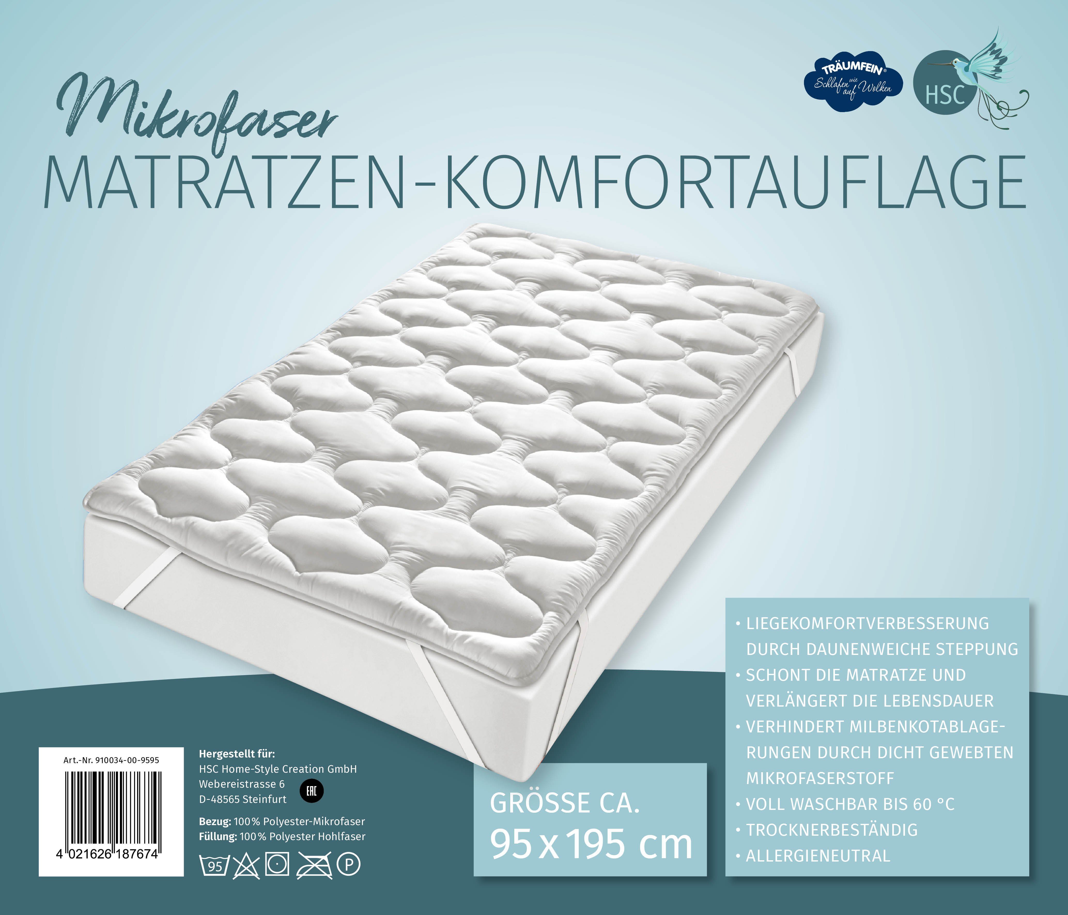 Matratzenauflage Mikrofaser Matratzen-Komfortauflage HSC Home-Style-Creation GmbH, Allergieneutral, max. Matratzenschutz und Liegekomfortverbesserung