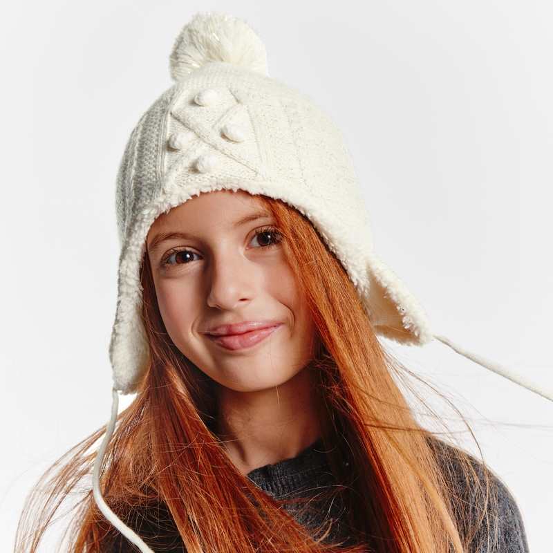 Bonnet péruvien fourré beige fille