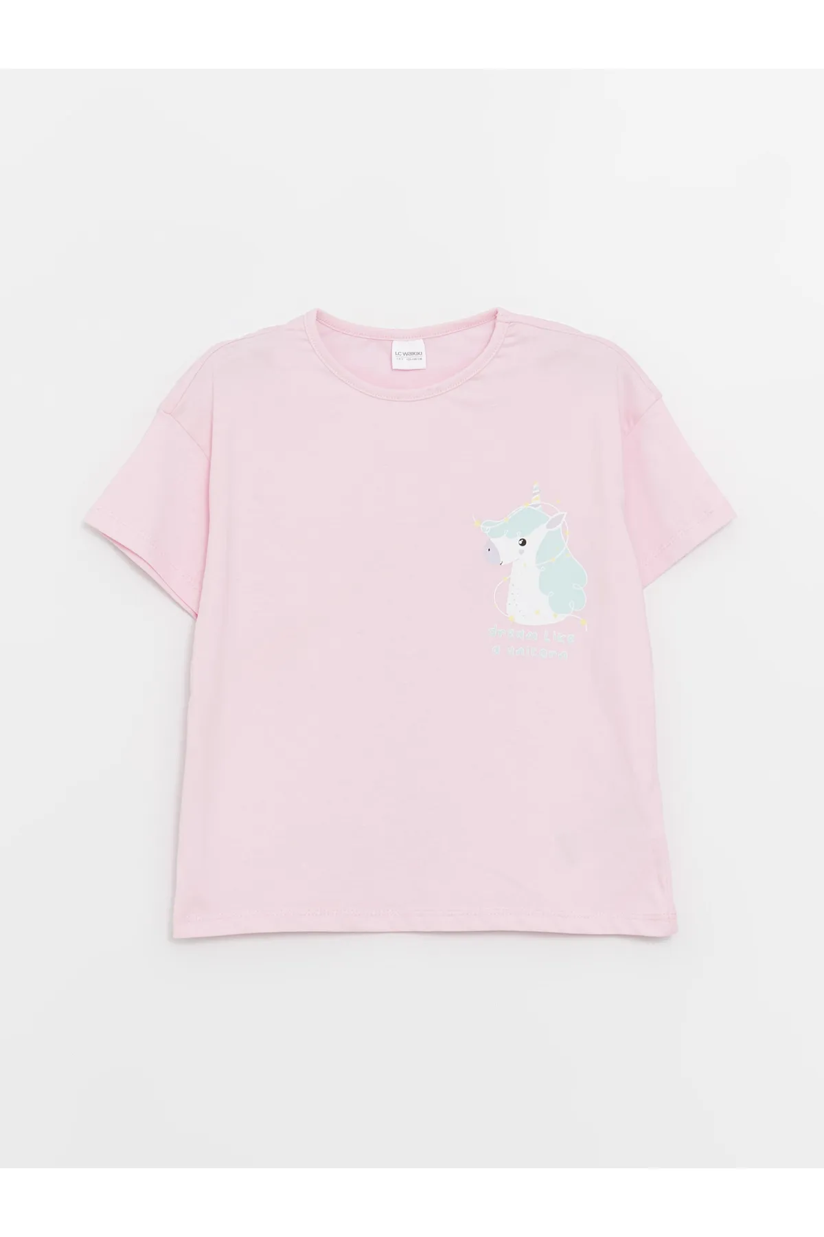 LC Waikiki  Bedrucktes Kurzarm-Pyjama-Set für Mädchen mit Rundhalsausschnitt