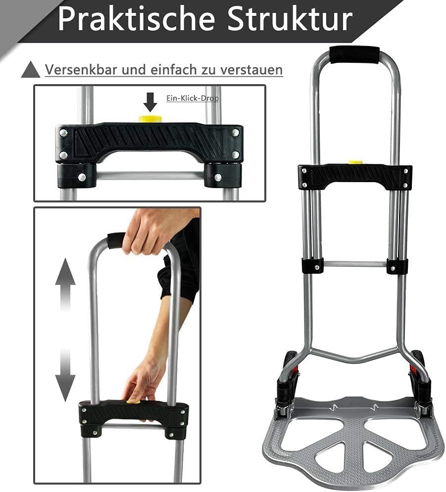 AUFUN Sackkarre Klappbar Transportkarre mit Anti-Rutsch-Pads, bis 60 kg