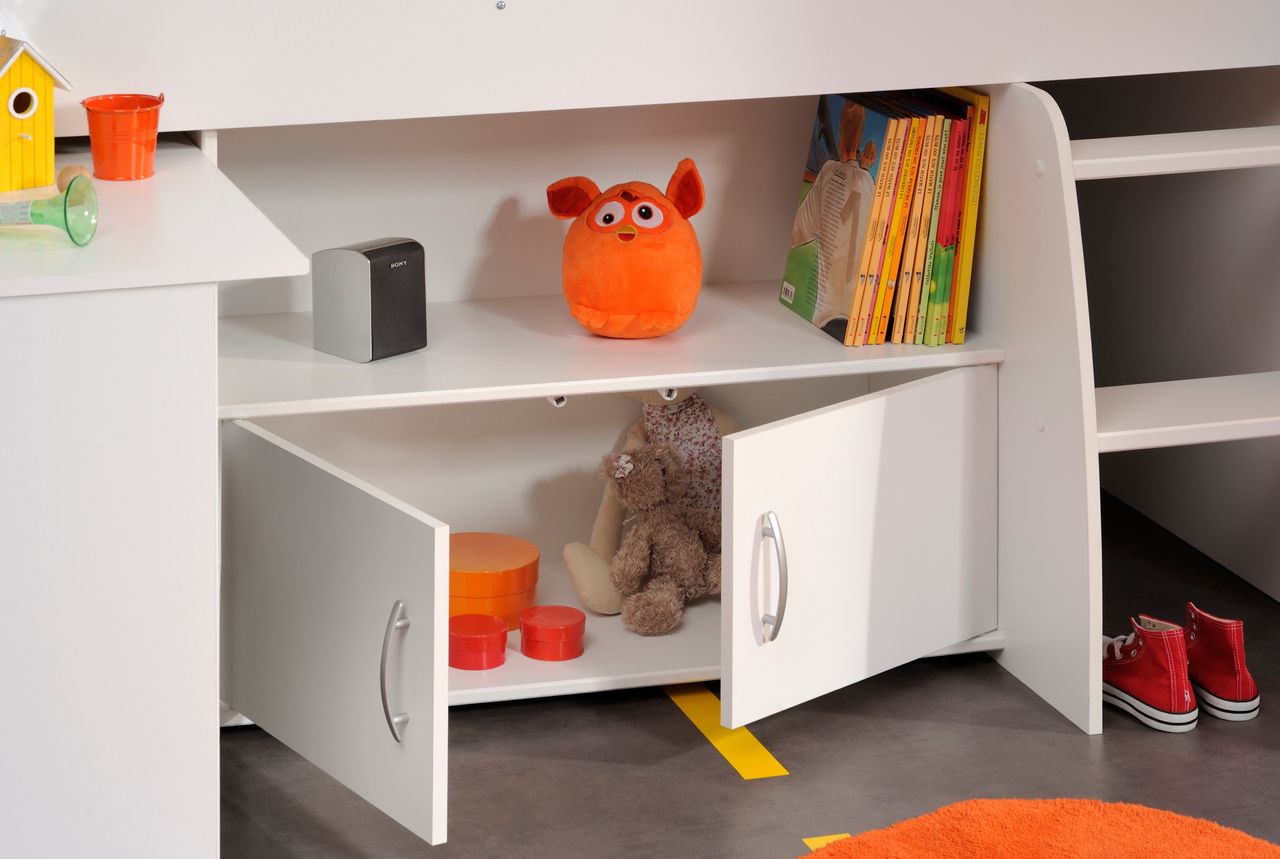 Parisot Reverse 1, Hochbett mit ausziehbarem Schreibtisch auf Rollen