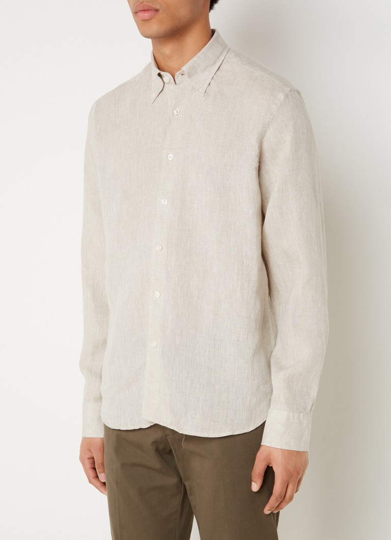 Camisa de linho Oscar Jacobson de corte regular com colarinho abotoado