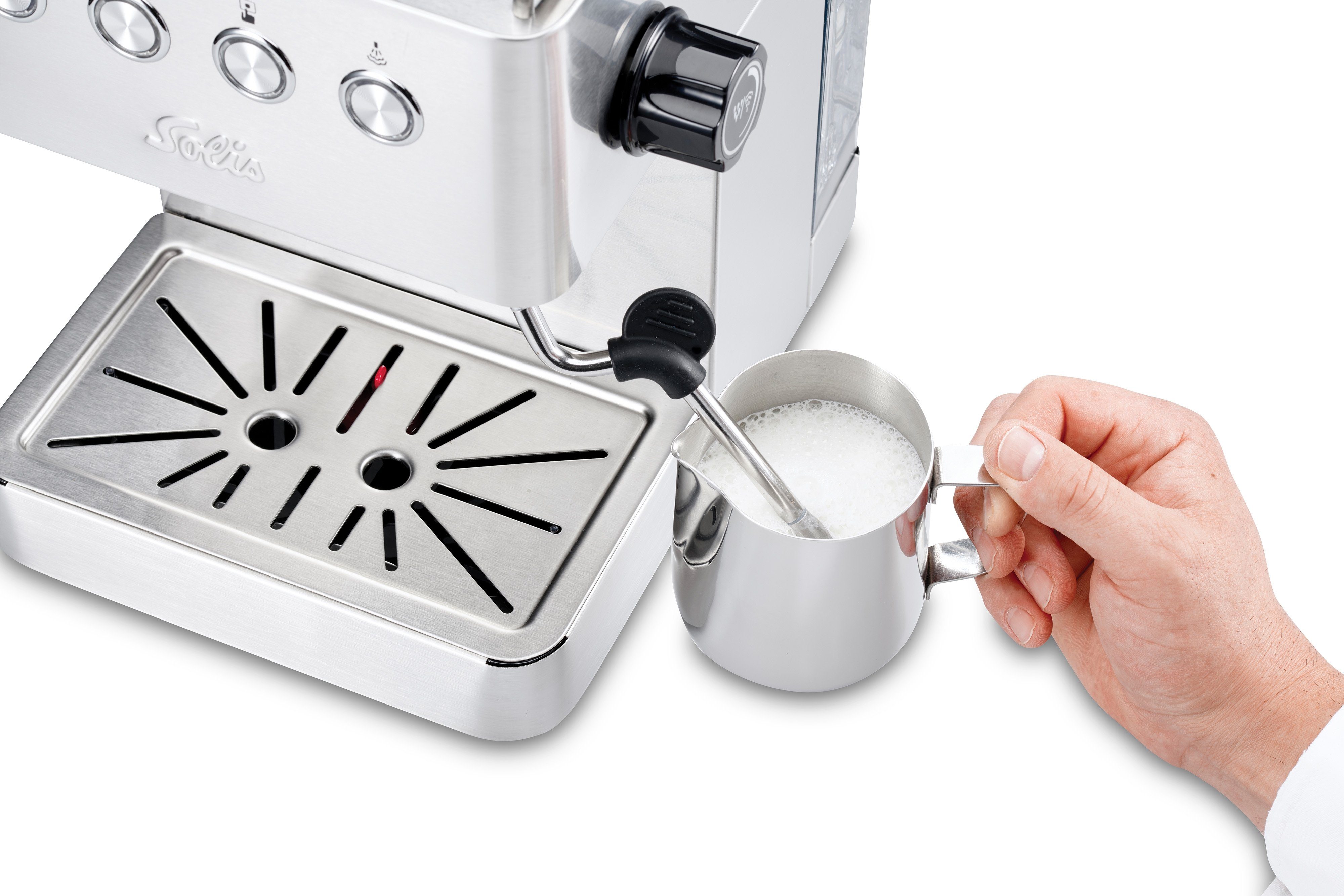 SOLIS OF SWITZERLAND Siebträgermaschine Barista Gran Gusto Typ 1014, Siebträger 58 mm, 15 Bar Druck, 360 ° Heißwasserstab, Programmierbar