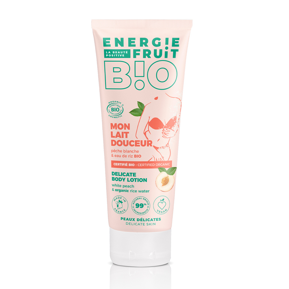 energie fruit PECHE BLANCHE & EAU DE RIZ | PEAUX DELICATES Lait corps certifié BIO