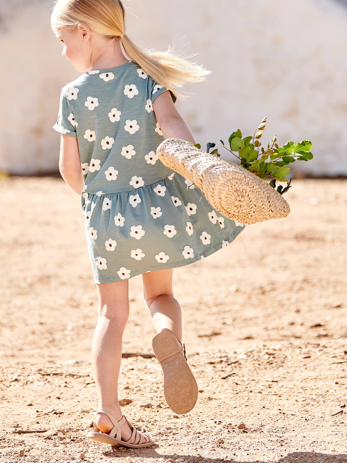 Robe Basics imprimée fille manches courtes bleu clair imprimé cerises