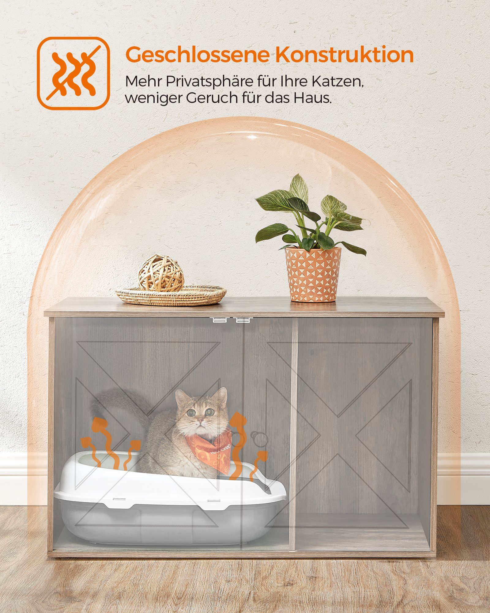 FEANDREA Katzentoilette, 80 x 53 x 49,2 cm, mit herausnehmbarem Trennwand