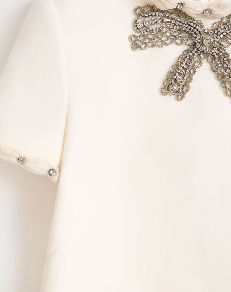 Vestido curto de crepe bordado de alta costura