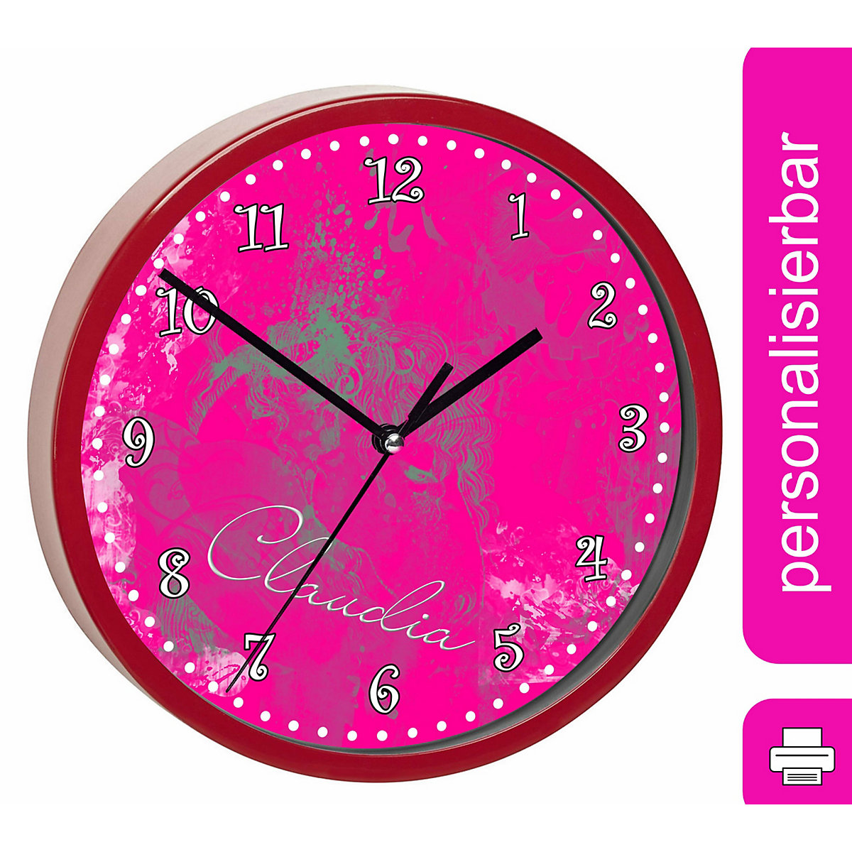 Kinder Wanduhr personalisiert mit Name Traum Pink