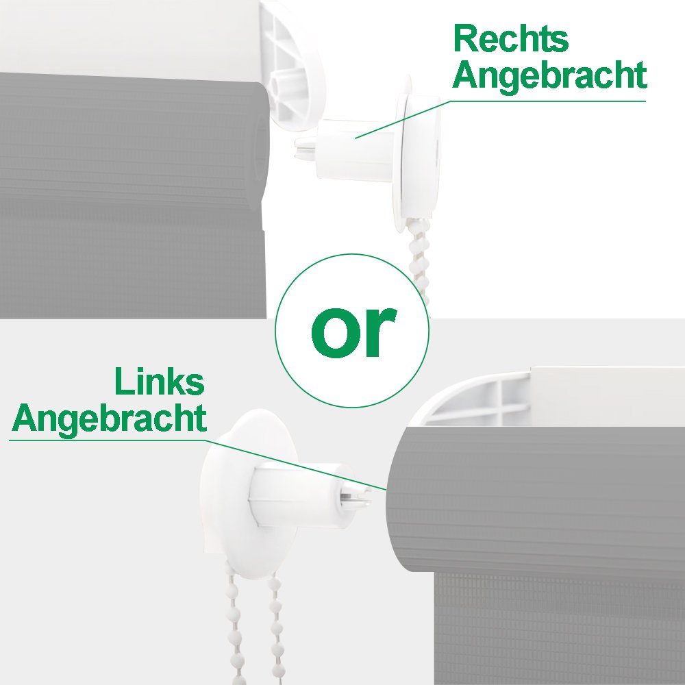Doppelrollo Ohne Bohren, Grau/Grün/Grün-Grau-Weiß, OUBO, freihängend, verspannt, Klemmträger,klemmfix, Lichtschutz schnelle und einfache Montage mit beiliegendem