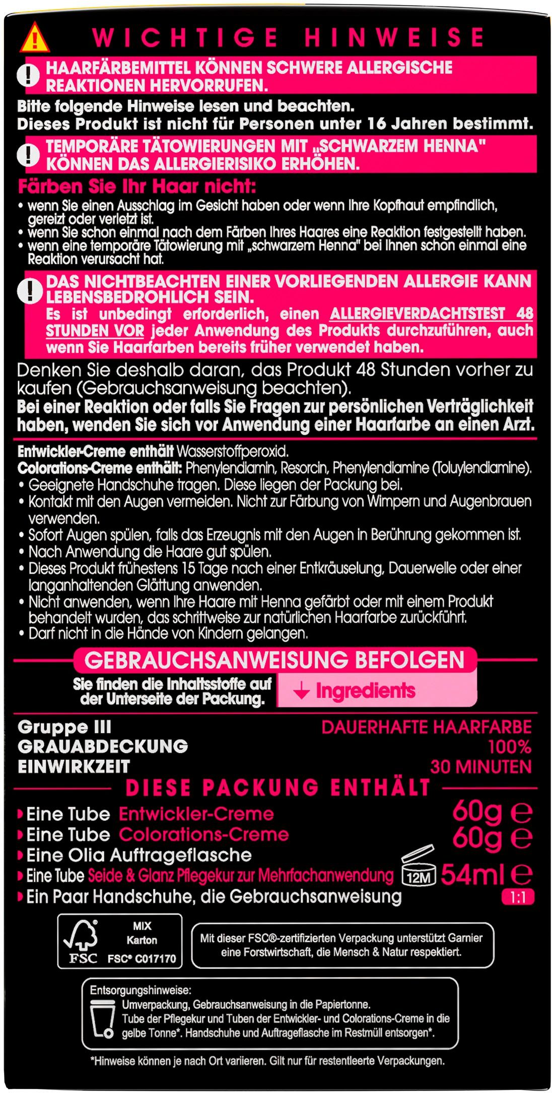 GARNIER Coloration Garnier Olia dauerhafte Haarfarbe, Set, 3-tlg., Ölbasis