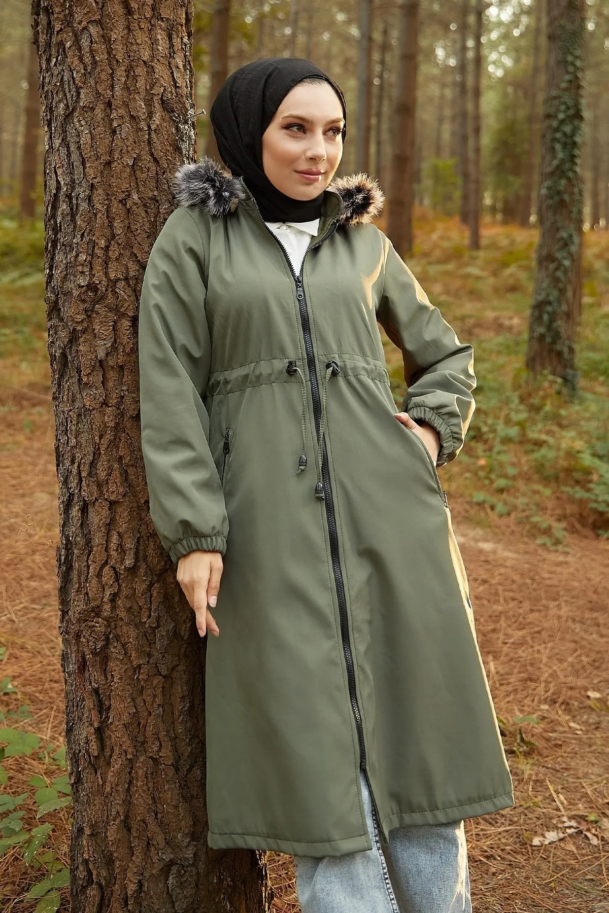 InStyle  4601 Regenmantel mit Fleece-Innenseite – Khaki