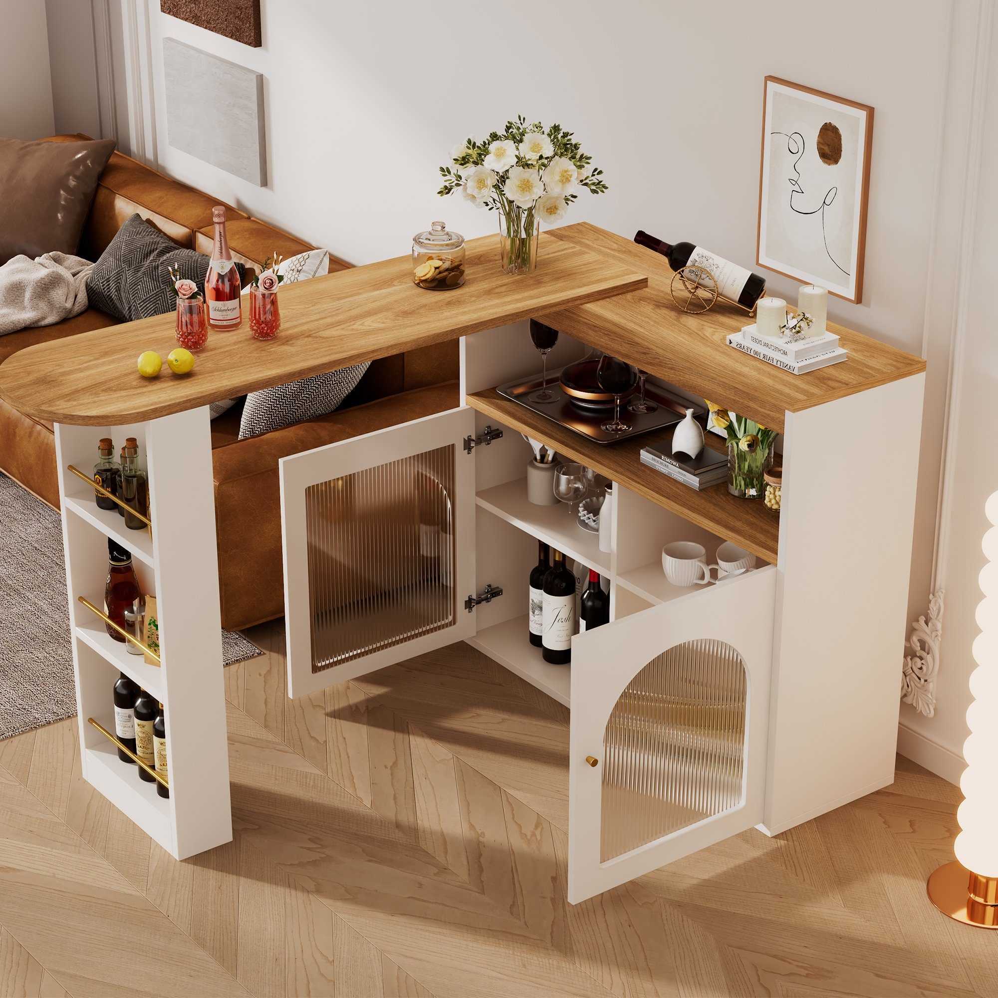 REDOM Bartisch Stehtisch Ausziehbarer Esstisch (Bunte LED-Lichtleisten Freie 360-Grad-Drehung, 1-St), mit Stauraum, für Esszimmer und Wohnzimmer