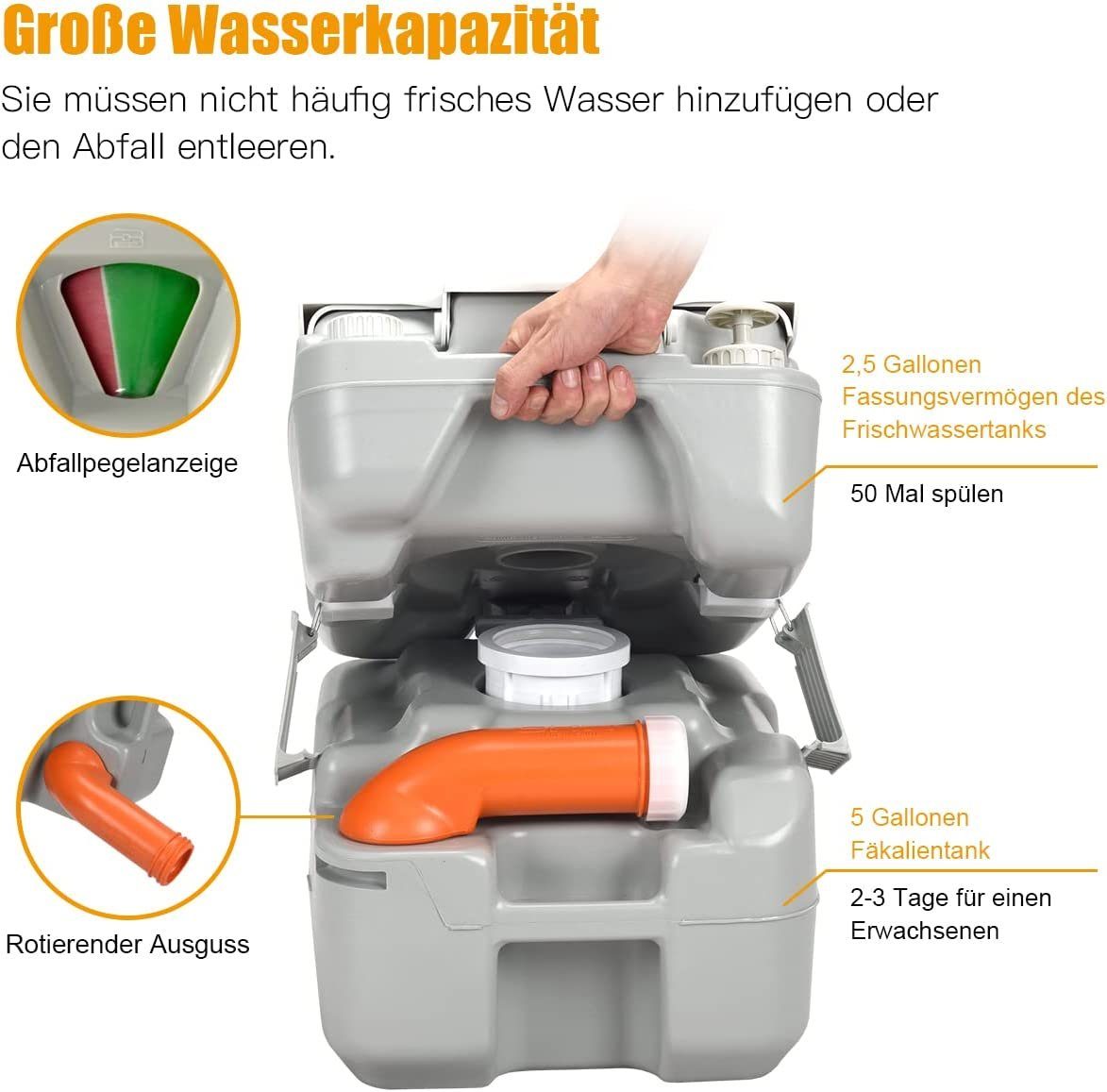 KOMFOTTEU Campingtoilette Mobile Toilette mit Wassertank, für Camping