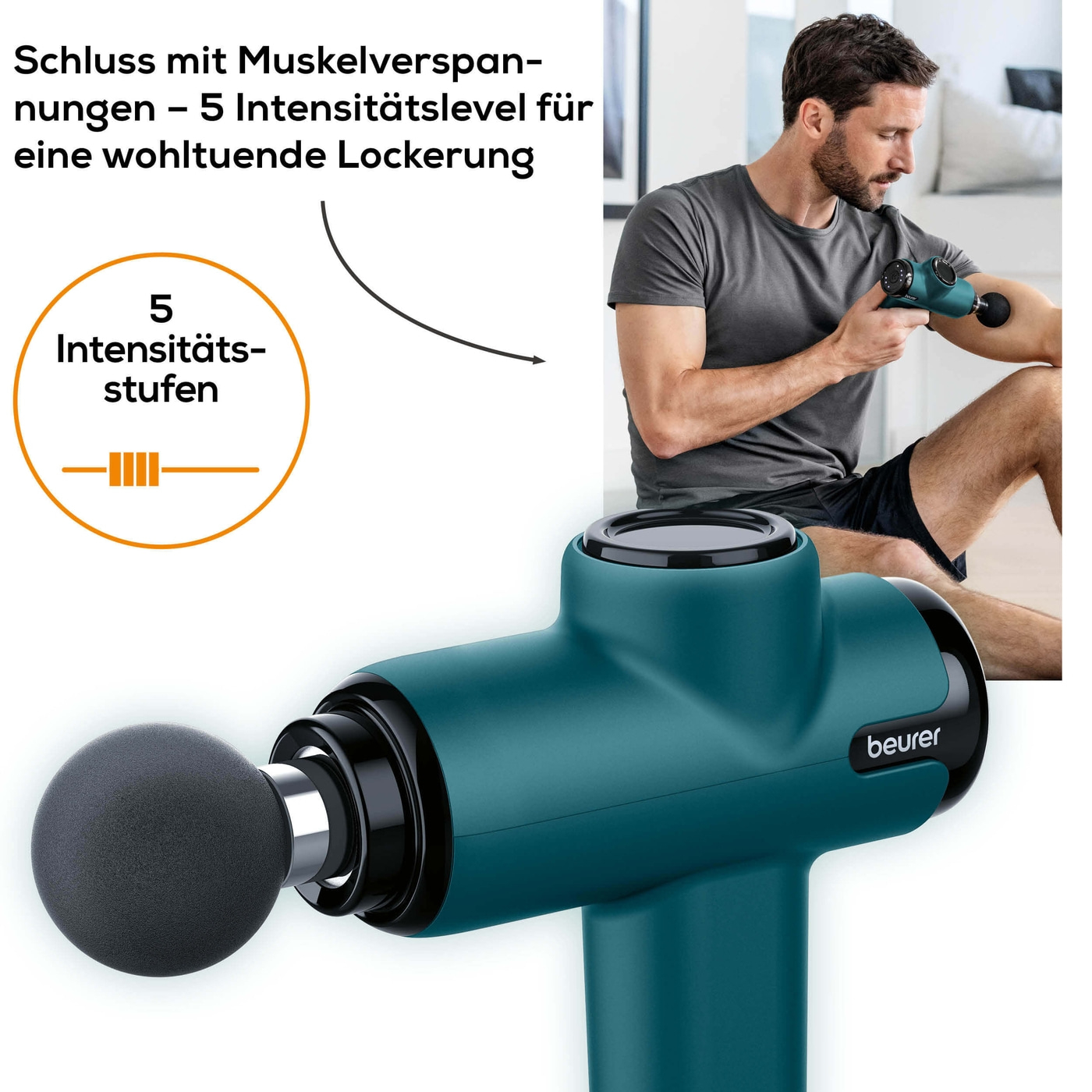 Beurer MG 99 MASSAGE GUN compact-Kompakte Massagepistole zur gezielten Muskelmassage mit 4 Aufsätzen