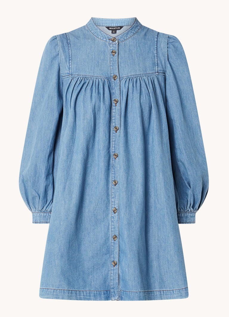 Rochie tip cămașă din denim Whistles cu mâneci bufante și croială în A
