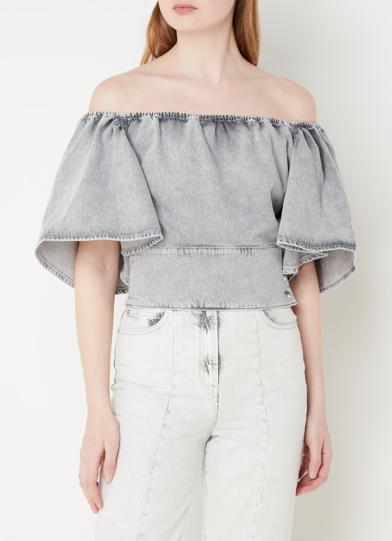Bluză IRO din denim cu umerii goi și nasturi decorativi