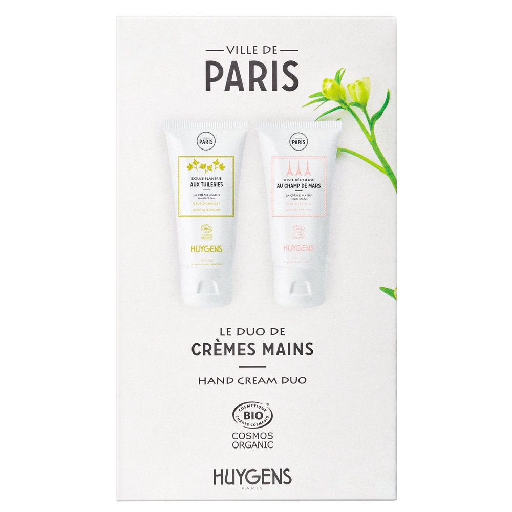 huygens LE DUO CREMES MAIN BIO - VILLE DE PARIS Soin des Mains BIO. Collaboration Villede Paris. Hydrate et protège