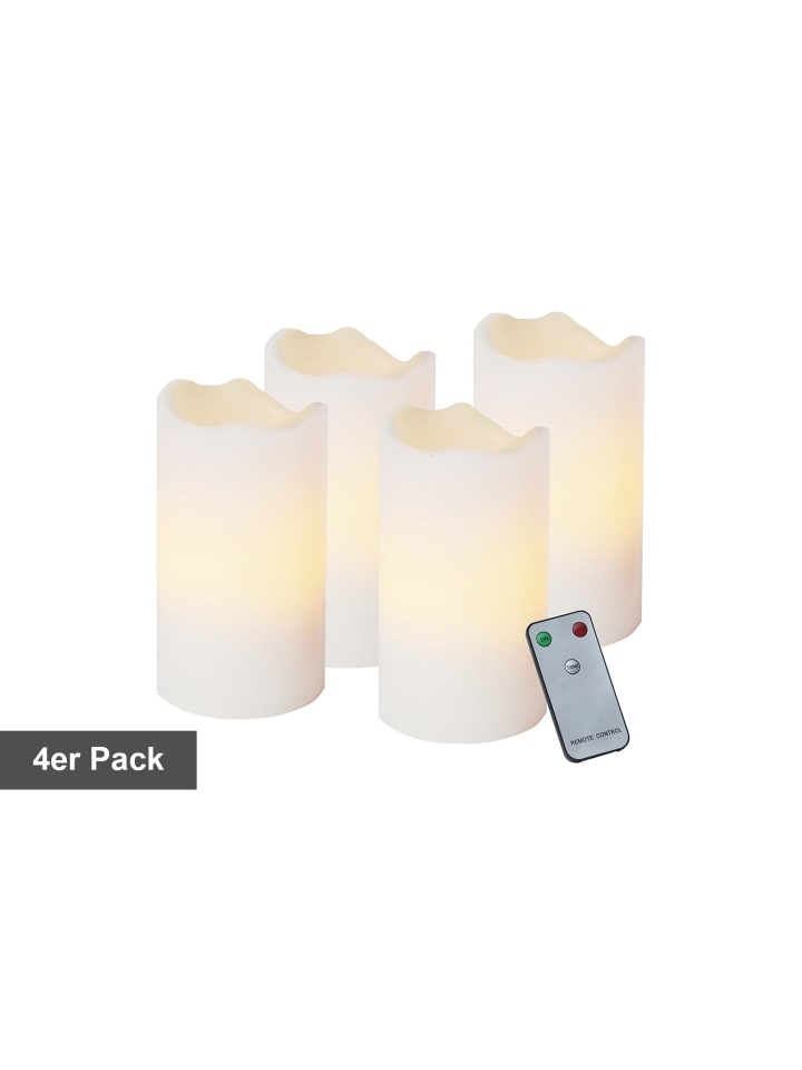 STAR Trading Kerzen-Set Advent, 4 Stück, Stumpenkerzen, Wachs, Weiß, LED, Timer, Wa günstig kaufen onesize