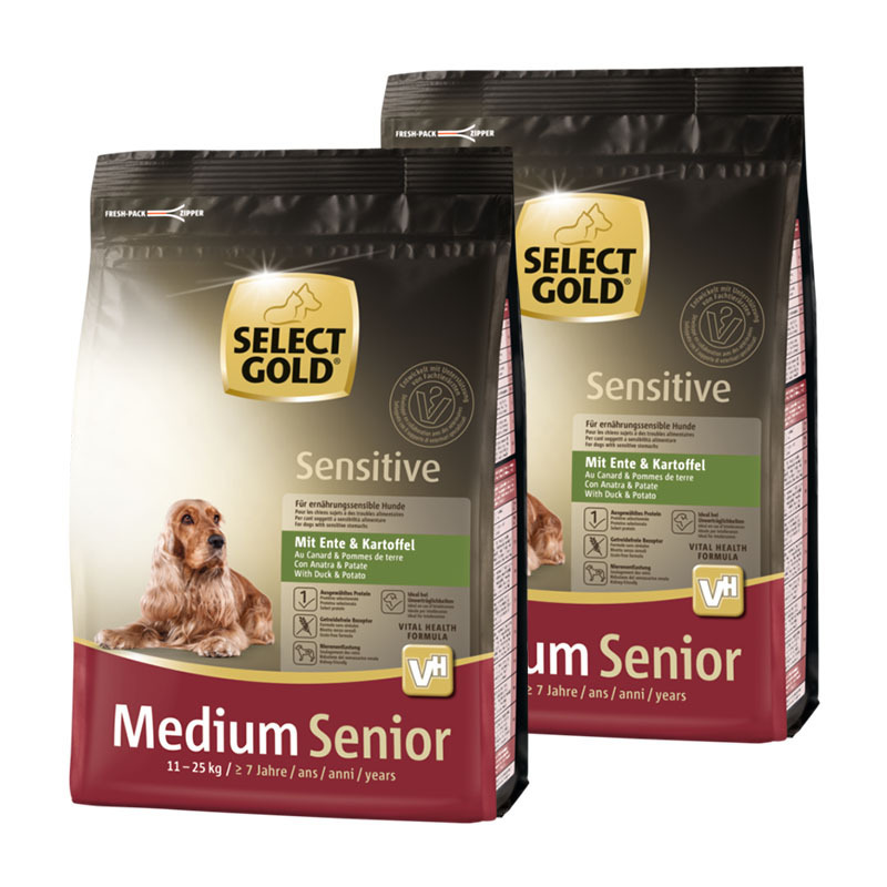 SELECT GOLD Hundetrockenfutter SELECT GOLD Sensitive Senior Medium Ente & Kartoffel 2x1 kg