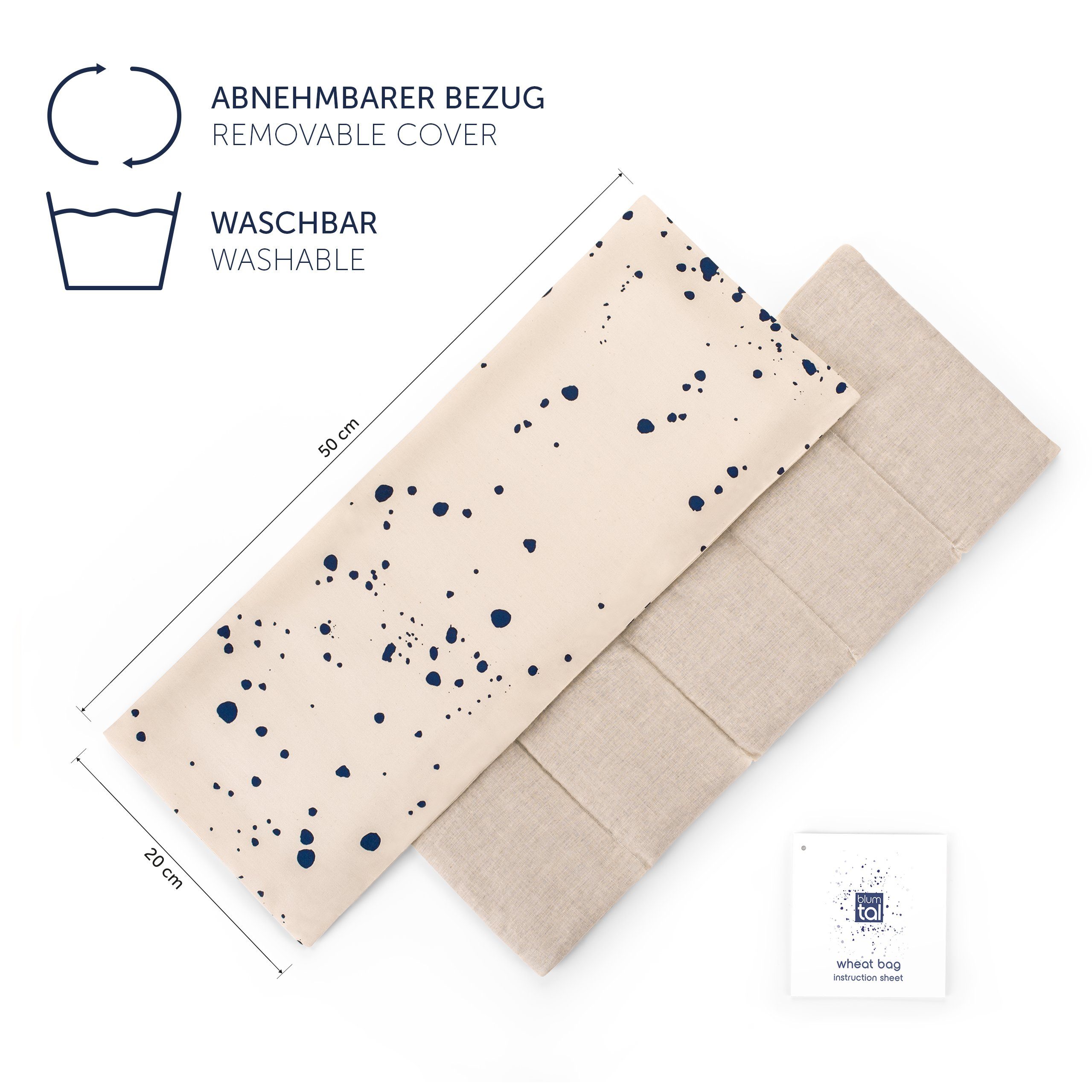 Blumtal Wärmekissen Körnerkissen aus Baumwolle - Wärmekissen aus Weizenkörnern, für Rücken und Nacken, Heizkissen 50 x 20 cm