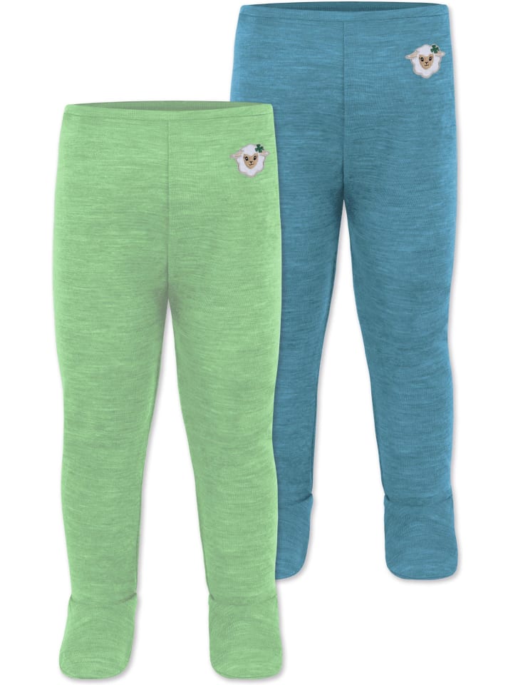 Normani Outdoor Sports 2er Pack Baby Merino Unterhose mit Füßen in Blau/Grün günstig kaufen