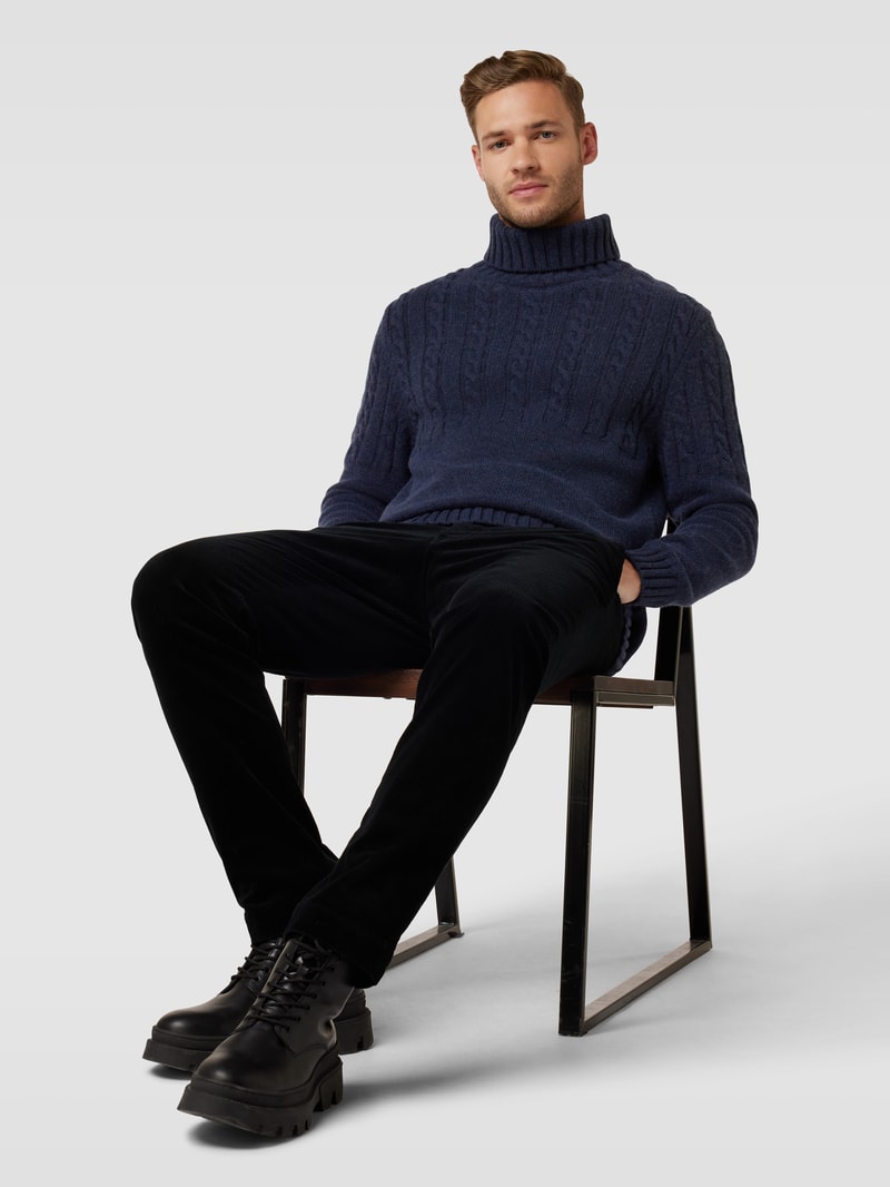 Strickpullover mit Zopfmuster in marineblau