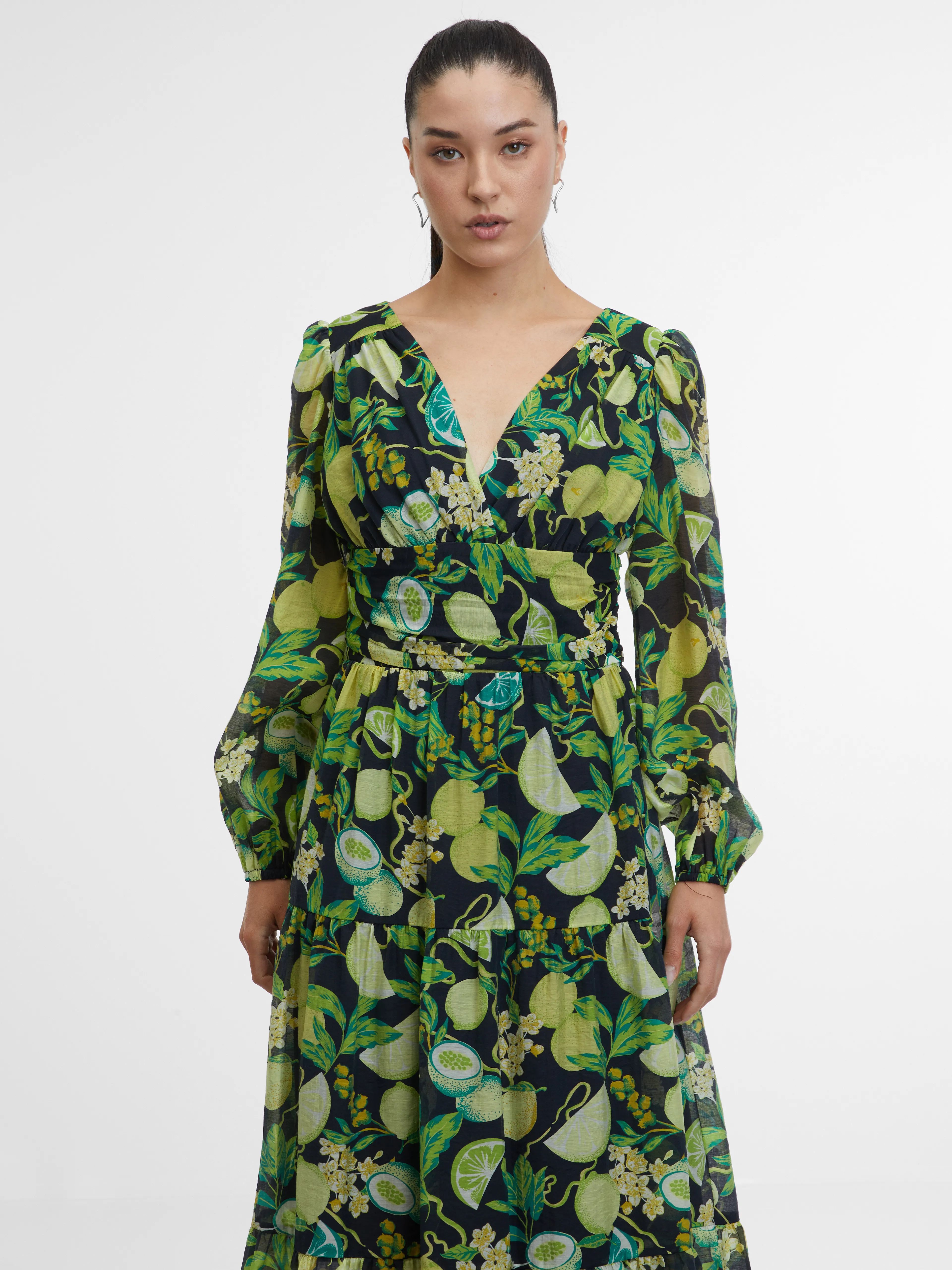 Schwarz-gelb gemustertes Damen-Maxikleid ORSAY