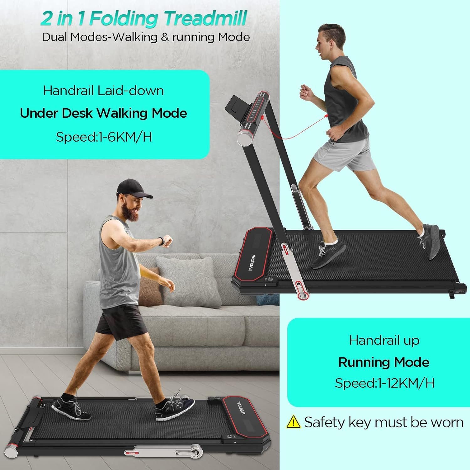 Tvdugim Laufband (Laufband für Zuhaus mit 2,5-PS-Motor, Geschwindigkeit von 1-6 km/h), Laufband für Zuhaus mit Fernbedienung LCD-Anzeige
