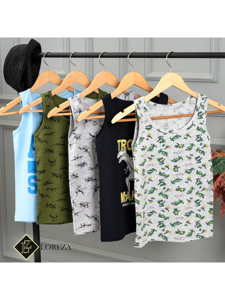 LOREZA 5er Set Unterhemden - Dinosaurier - Bunt günstig kaufen