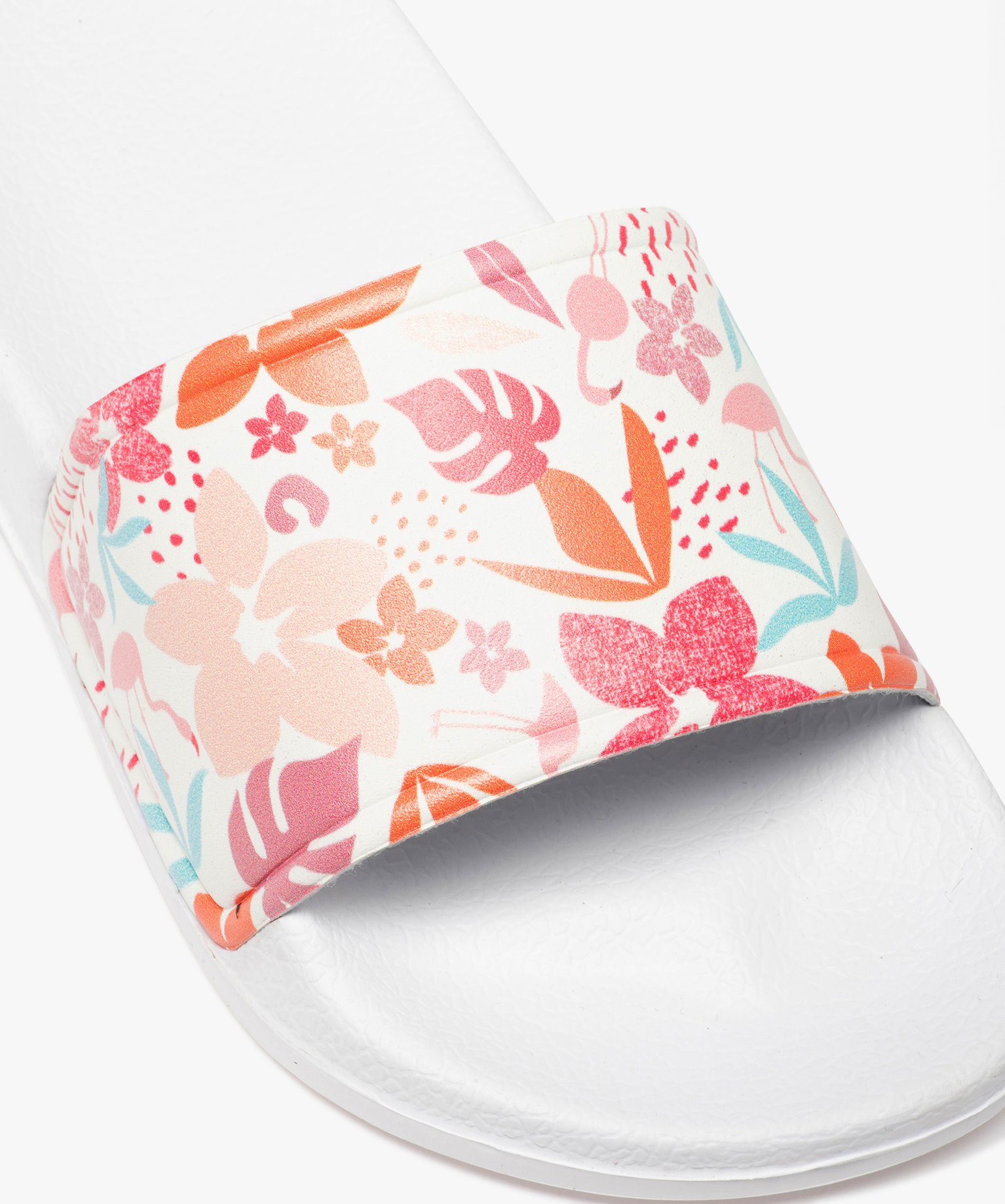 Mules de piscine fille à bandeau imprimé fleurs blanc | GEMO