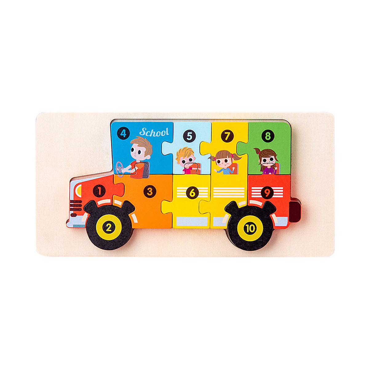 Bauklötze für Kinder Holzklötze für Kinder mit 3D-Formen - Schulbus