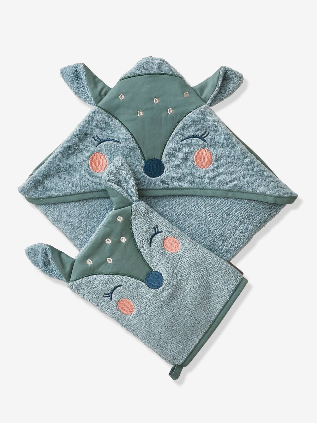 Coffret cape de bain + gant Biche vert