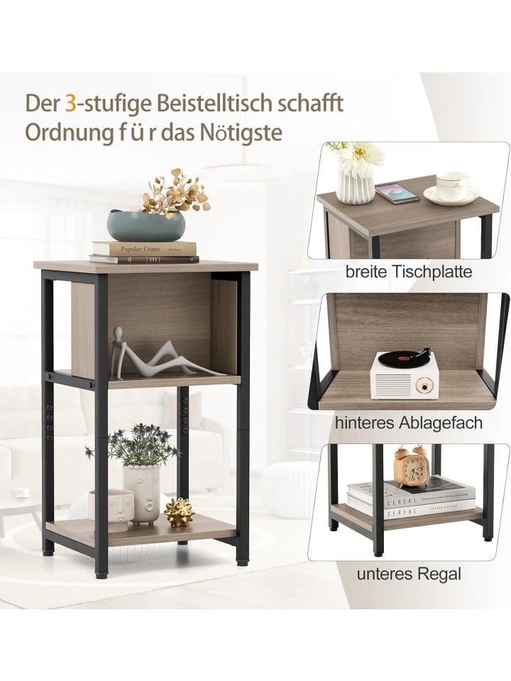 COSTWAY Nachttisch mit Ablage in Grau günstig kaufen onesize