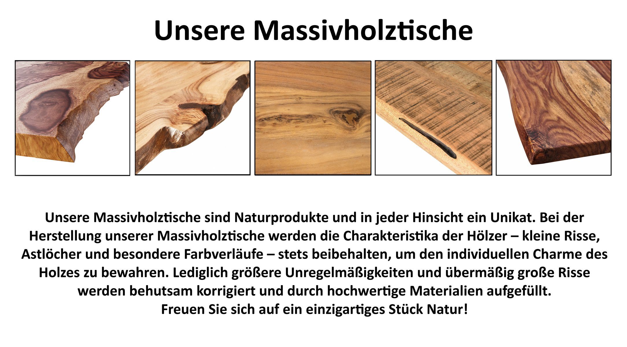 Junado® Baumkantentisch Noar, Mango Massivholz, naturfarben, natürliche Baumkante, 2 Ansteckplatten