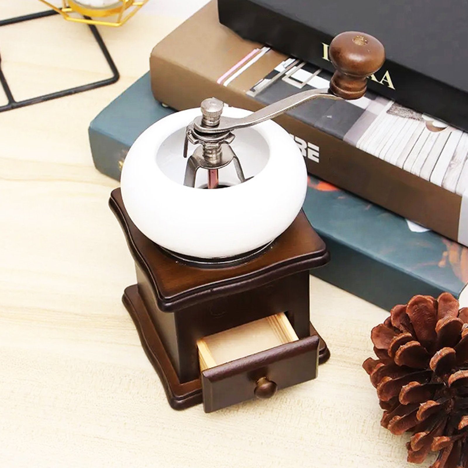 farfi Kaffeemühle Tragbare Retro-Handkaffeemühle mit Schublade, mit Schublade,tragbar,Anti-Rost