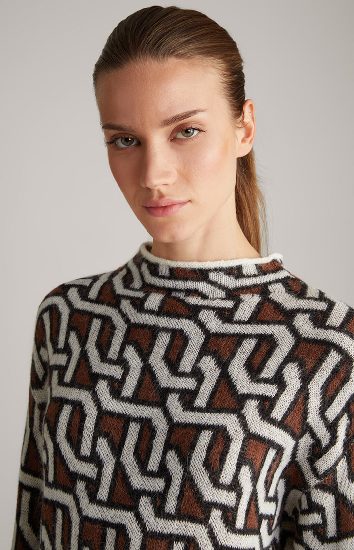 Strick-Pullover in Creme/Braun/Schwarz gemustert