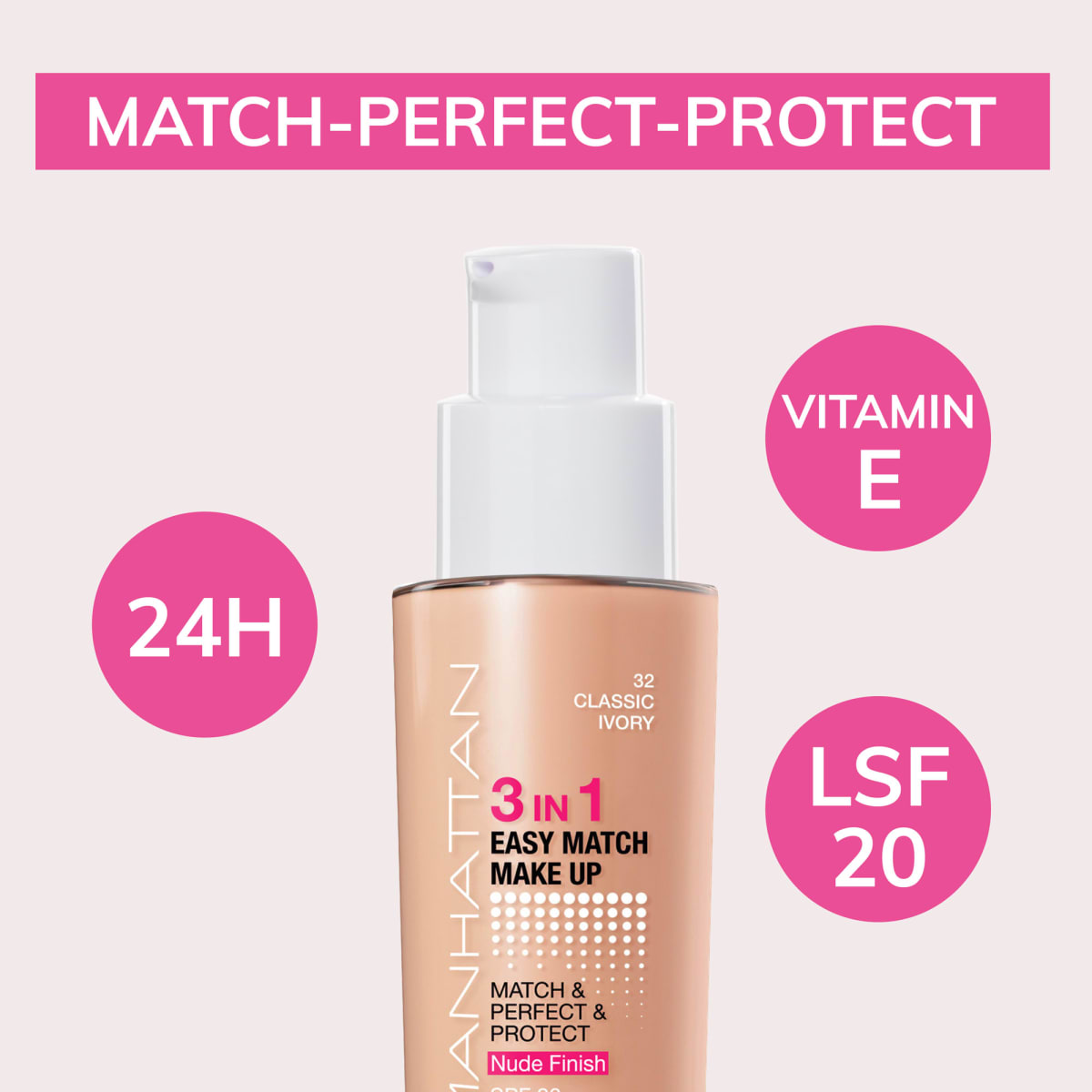 Foundation 3in1 Easy Match Classic Ivory 32, LSF 20, 30 ml