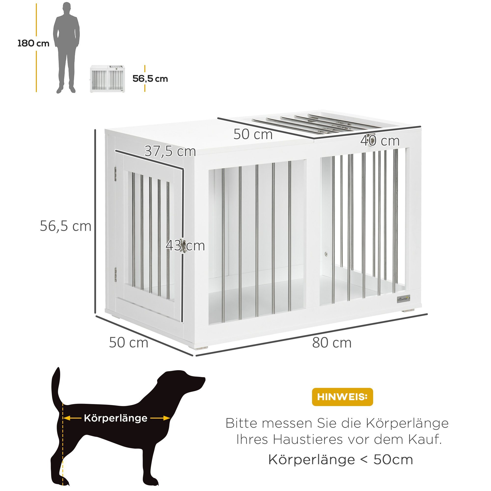 PawHut Hundehütte Hundekäfig, 2 Türen, verriegelbar, BxTxH: 80x50x56,5 cm