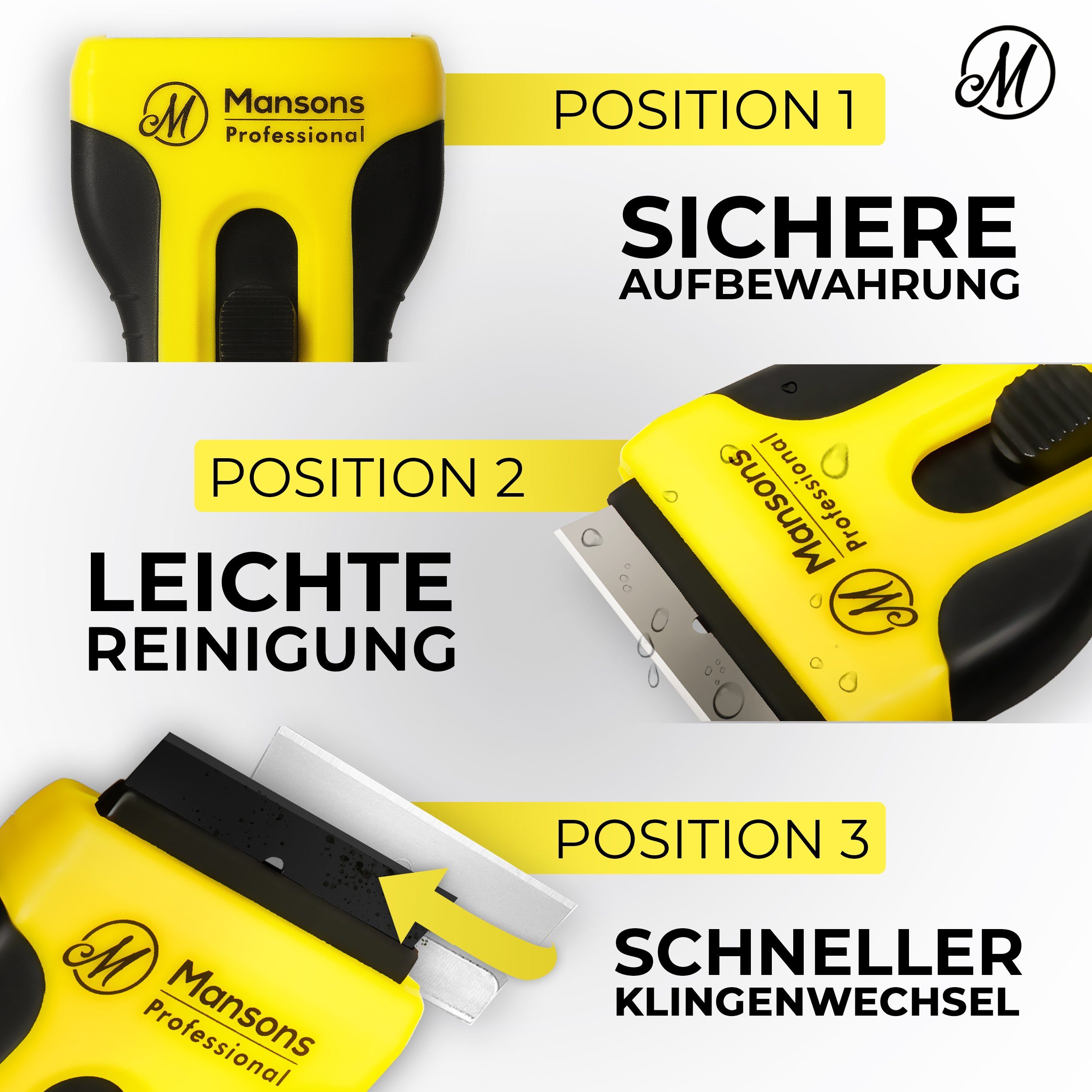 Mansons Glasschaber Ceranfeldschaber mit 15 Klingen Ceran® Schaber für Kochfeld und Backofen, Set mit Aufbewahrungsbeutel
