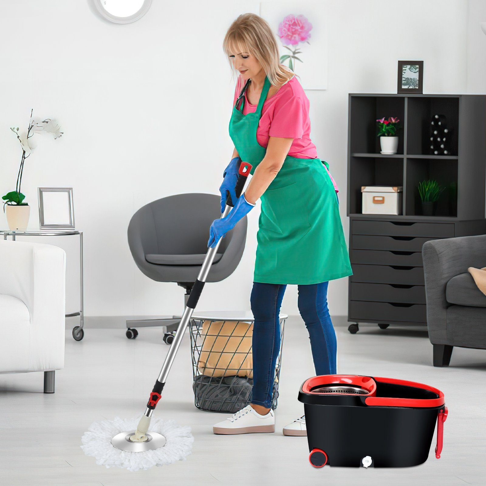 Clanmacy Wischmopp Bodenwischer Komplett Set Turbo Wischmop Mit 3 Mikrofasermatte