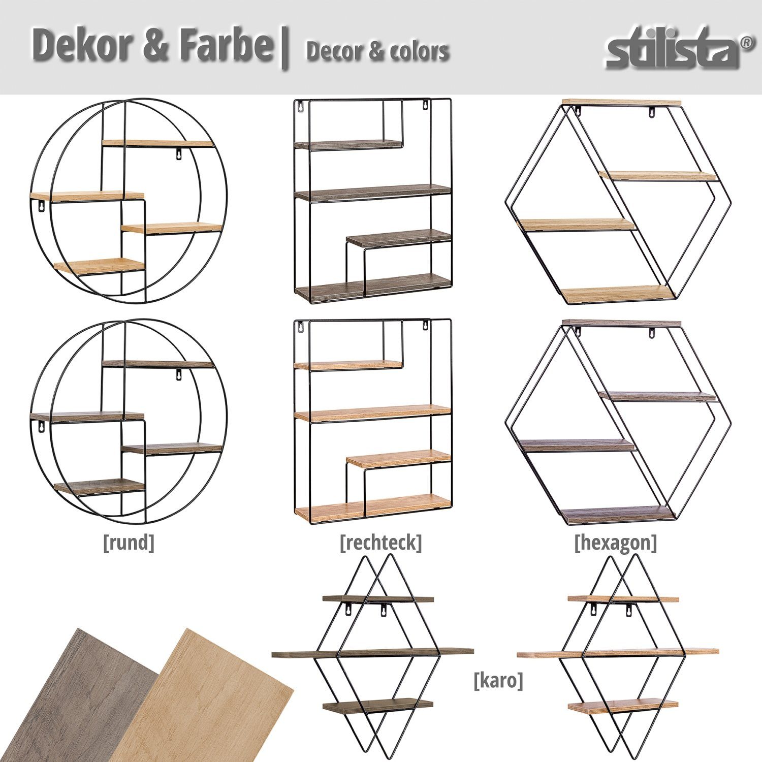 STILISTA Wandregal Design Regal Bücherregal Schweberegal Hängeregal, Industriedesign, Holzböden, Farb- und Modellwahl