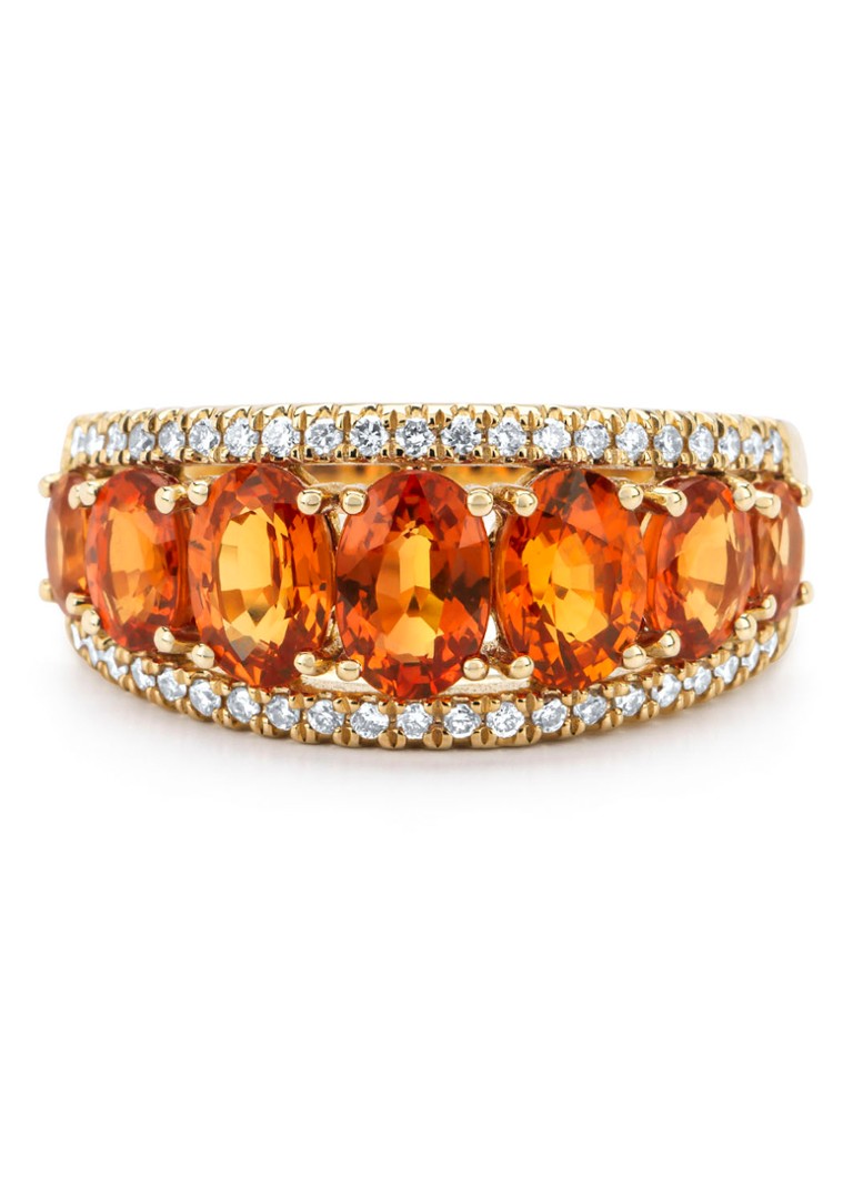 Diamond Point Yellow gold ring, 3.55 ct orange sapphire, Eden