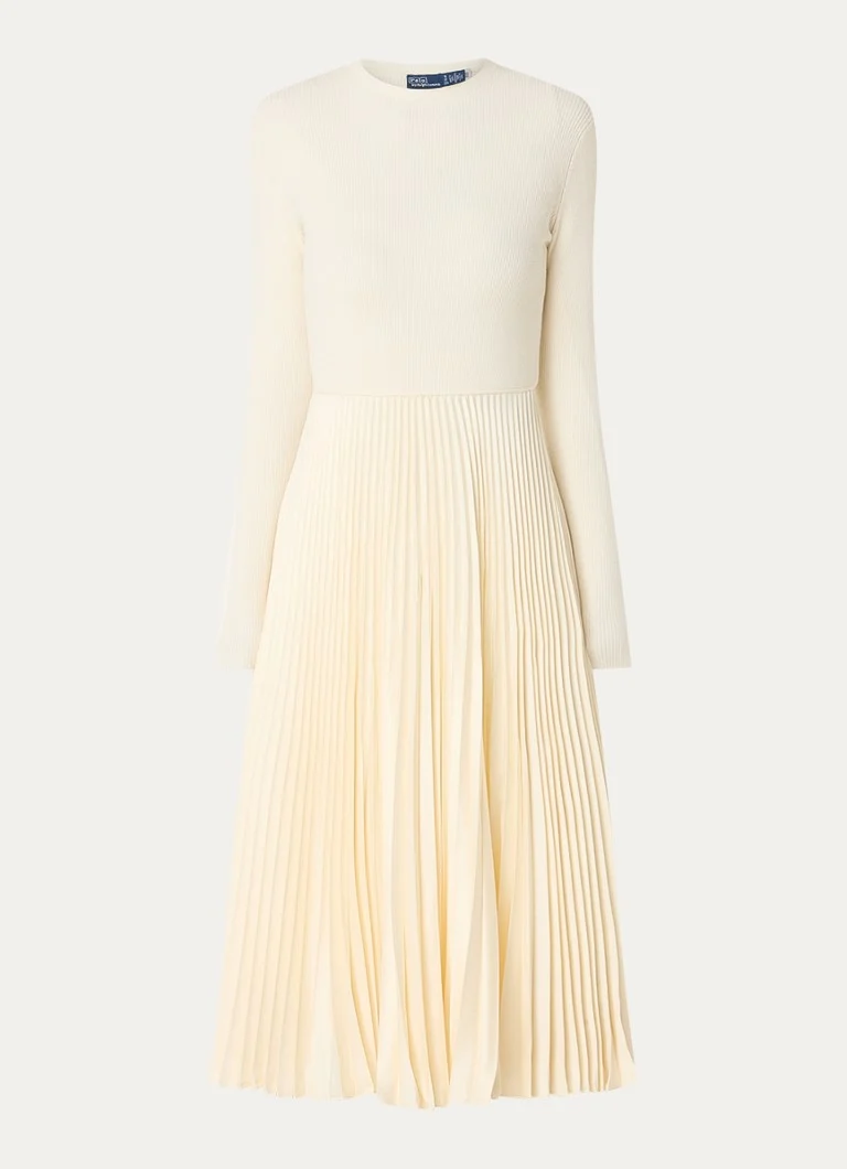 Vestido midi plisado de punto acanalado y mezcla de lana de Ralph Lauren