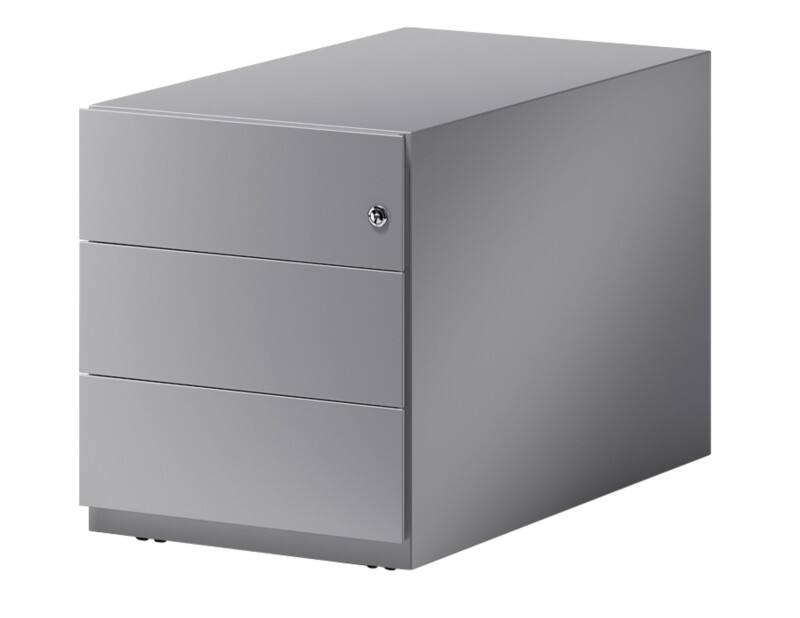 Rollcontainer Note mit seitlicher Griffleiste und drei Universalschubladen à Höhe 150 mm 495 x 420 x 775 mm Silber