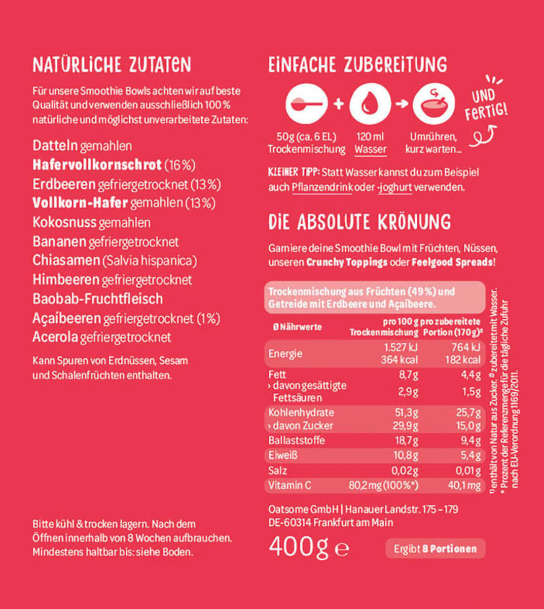 Smoothie Bowl Pulver Alice im Beerenland, Erdbeere Açaíbeere, 400 g