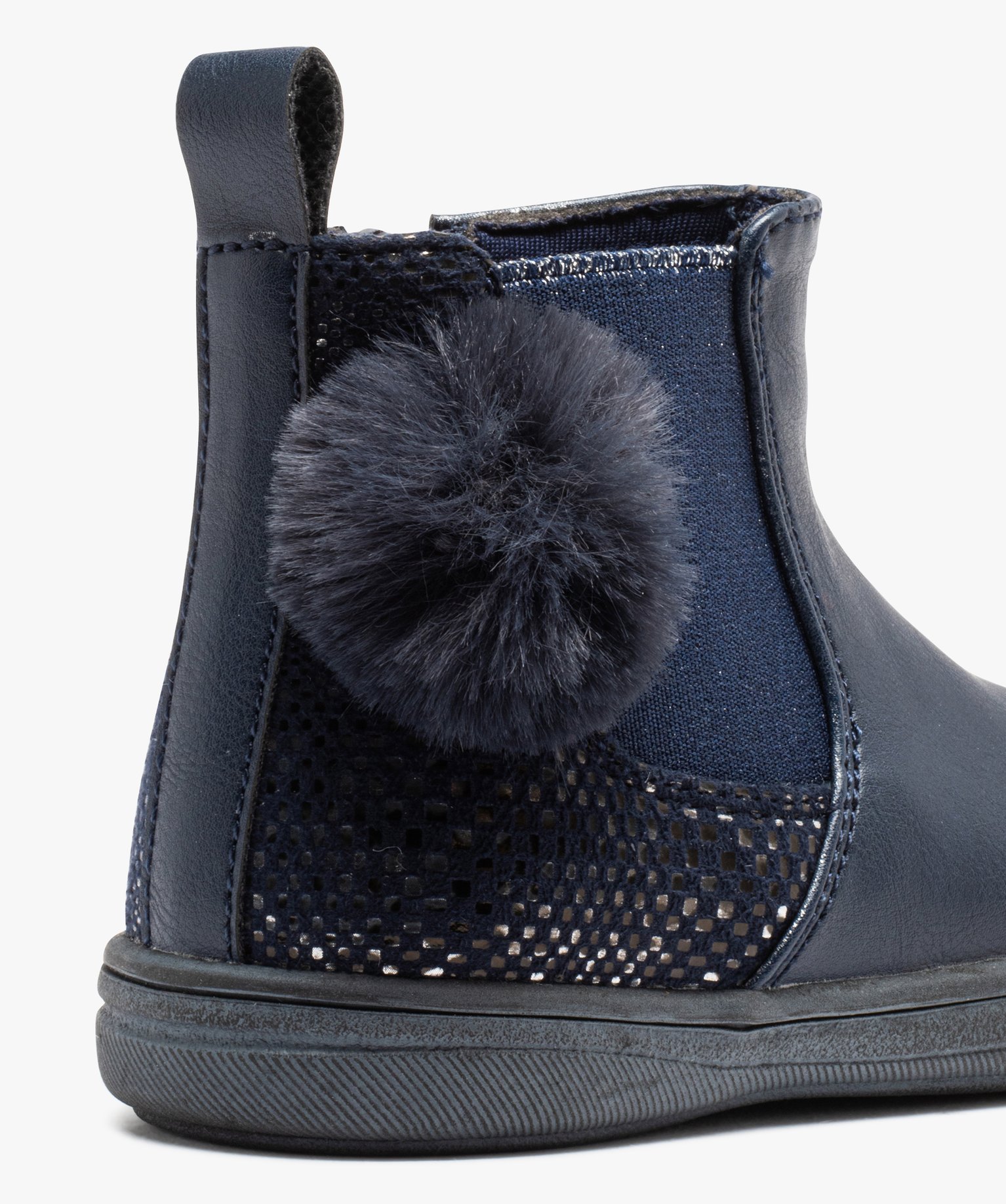 Boots Chelsea à pompons et paillettes bébé fille marine | GEMO