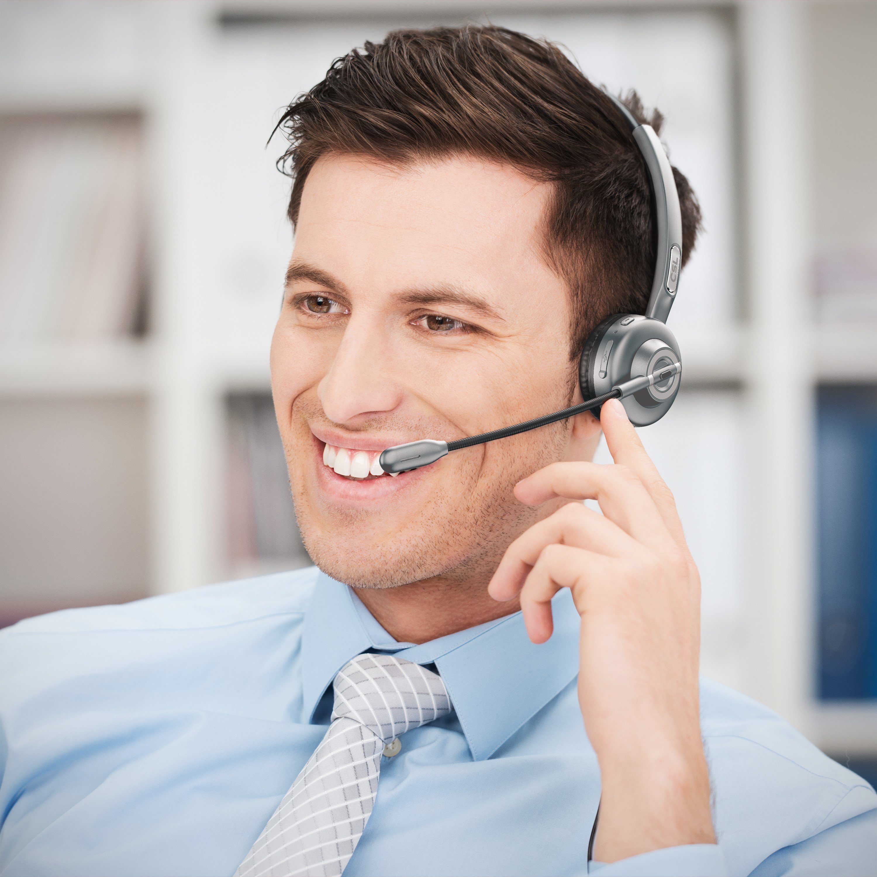 CSL Wireless-Headset (Bluetooth, Mono, Bluetooth, Ladestation, Kopfhörer mit flexiblem Mikrofon)