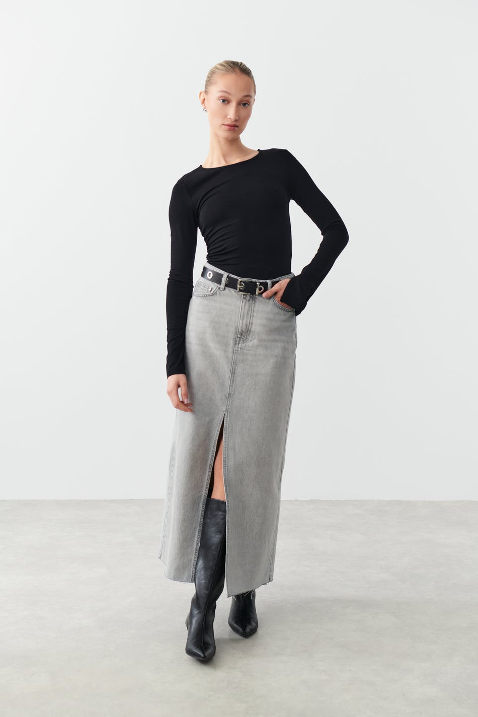 Full length denim skirt